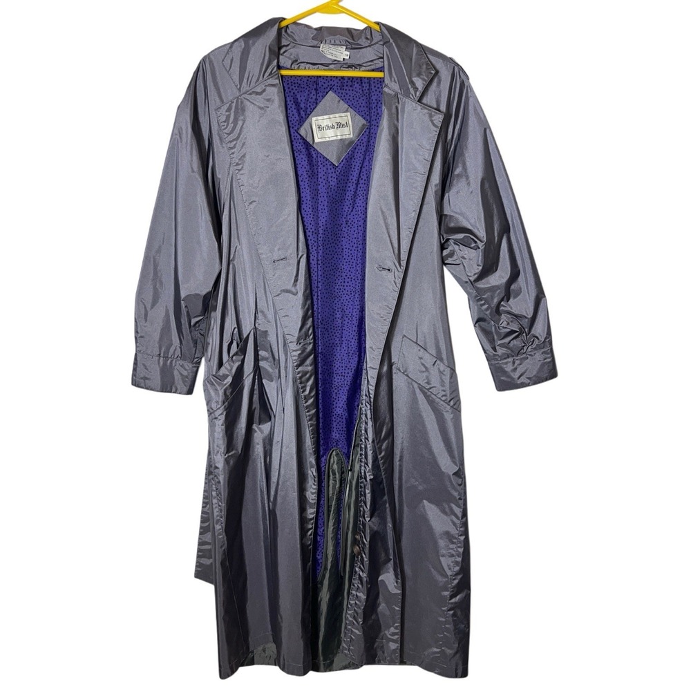 British Mist Women's Long Trench Coat Size 10 Gray Double Breasted Belted 48" - Picture 2 of 11